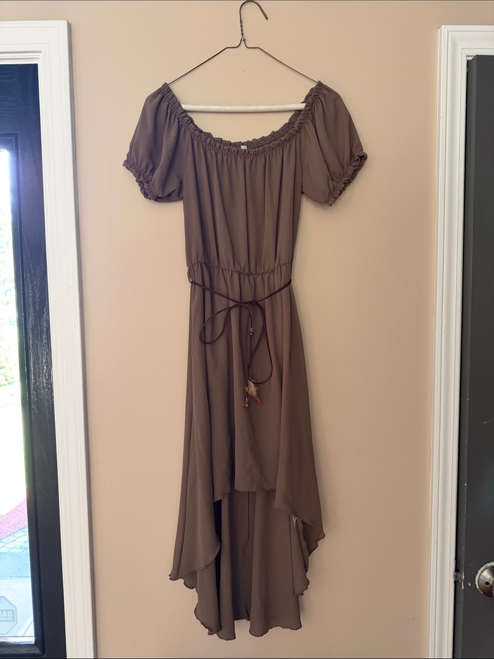 Chocolate Taupe Off-Shoulder High-Low Dress